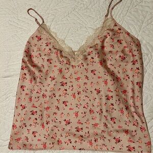 Victoria’s Secret Y2K Satin Floral Pink Cami Tank w/ Lace